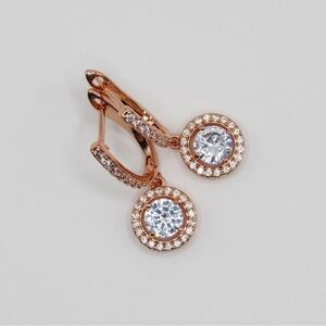 Rose Gold Crystal Dangle Earrings - Bejeweled, Sparkle, Formal